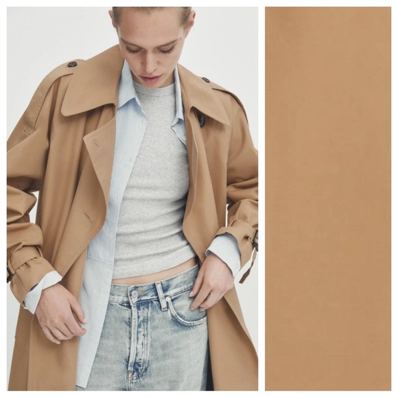 NWT. Massimo Dutti Camel Cotton Blend Voluminous Trench Coat with Belt. Size S. - Picture 3 of 13